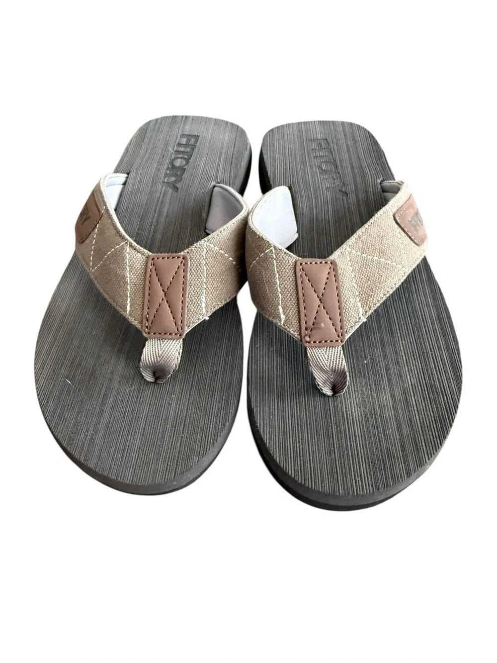 Fitory Men's Gray Tan Flip Flop Sandals NWOT Size Men 8 / Women 10 Arch Cushion